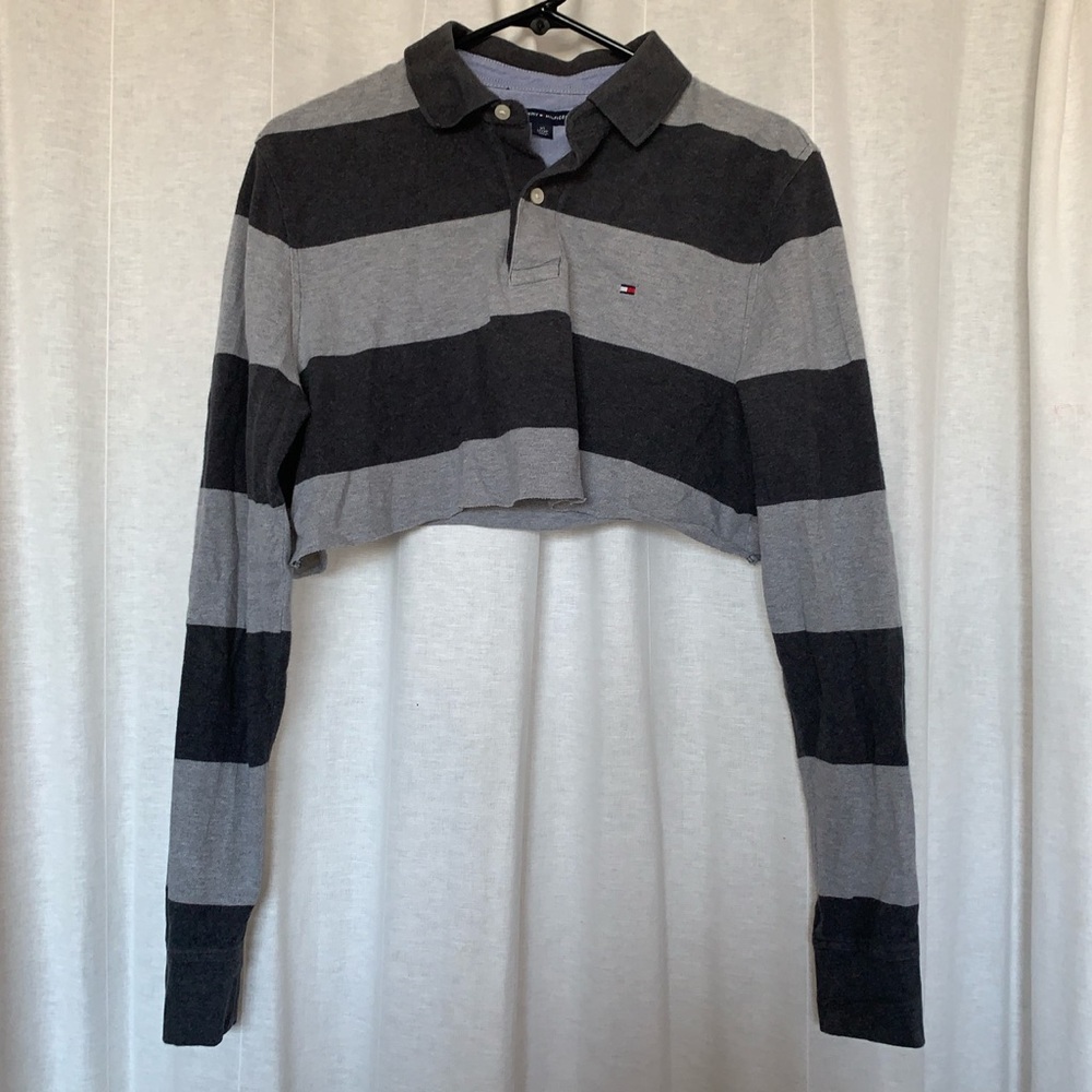 Grey Striped Ralph Lauren Cropped Polo!